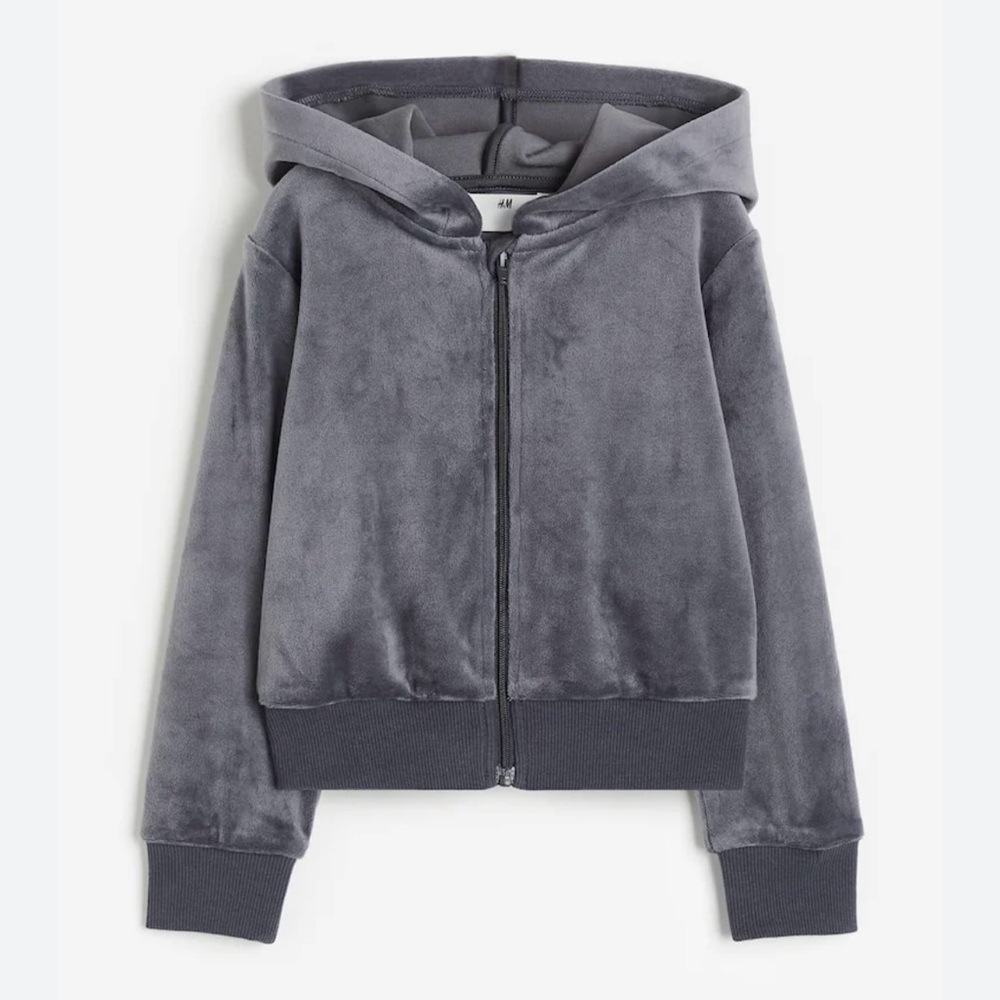 H&M Girls Gray Velour Hooded Jacket